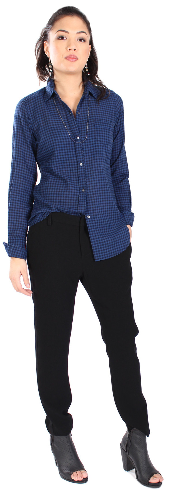 Nili Lotan Shirt Mini Check in Navy/Black Nili Lotan Shirt Mini Check in Navy/Black