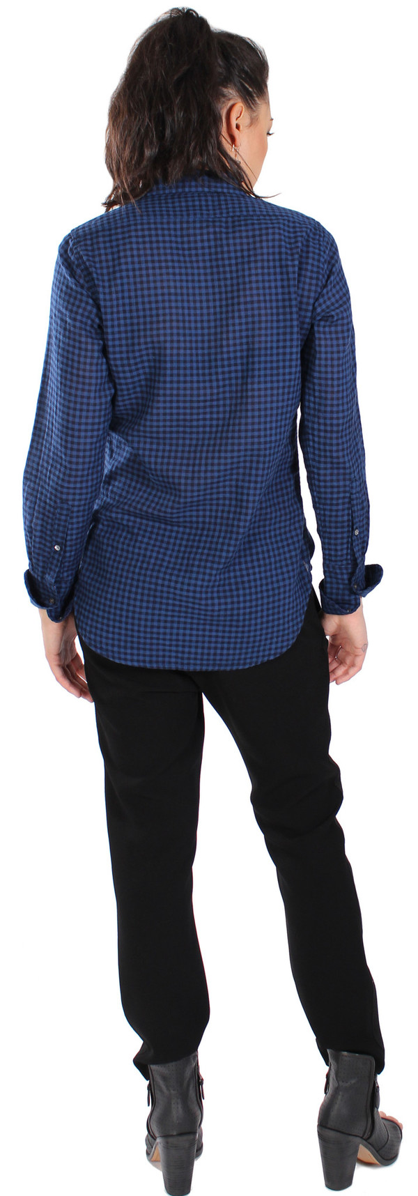 Nili Lotan Shirt Mini Check in Navy/Black Nili Lotan Shirt Mini Check in Navy/Black