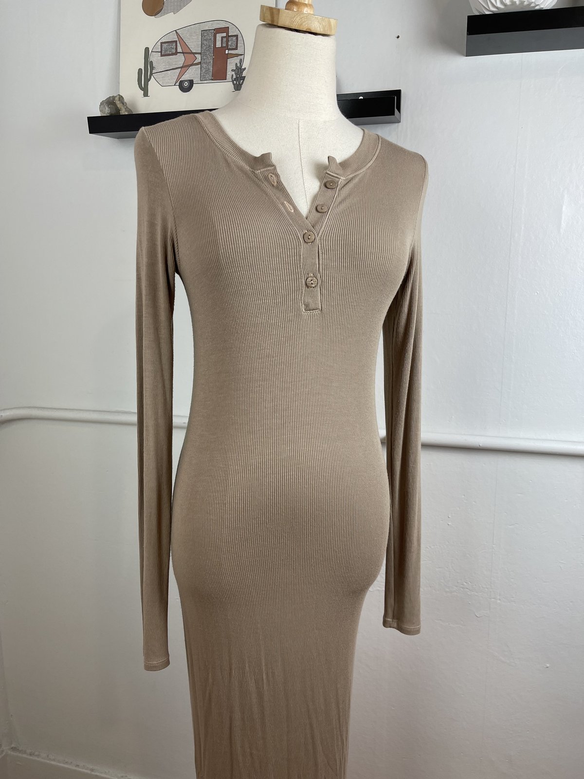 Enza Costa Henley Dress - Tan | Garmentory