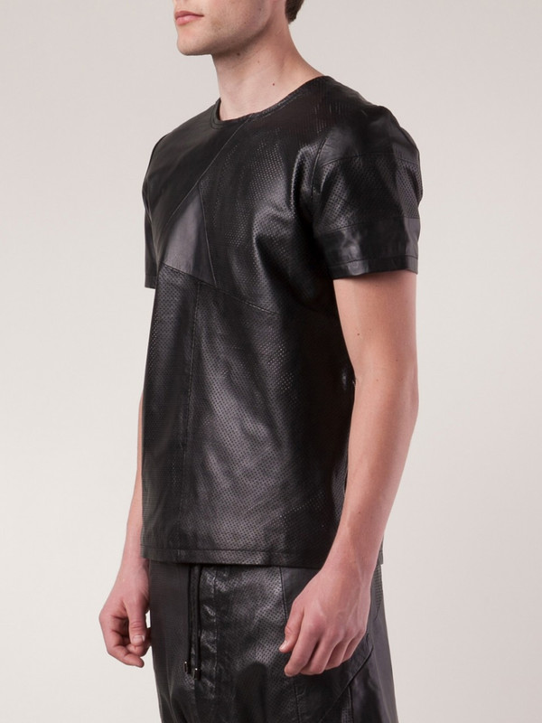 Sons Of Heroes Black leather perforated striped t-shirt Sons Of Heroes Black leather perforated striped t-shirt