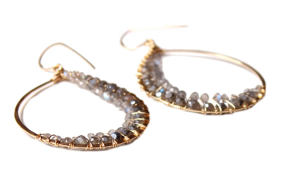 James and Jezebelle Labradorite Wrapped Large Hoops James and Jezebelle Labradorite Wrapped Large Hoops