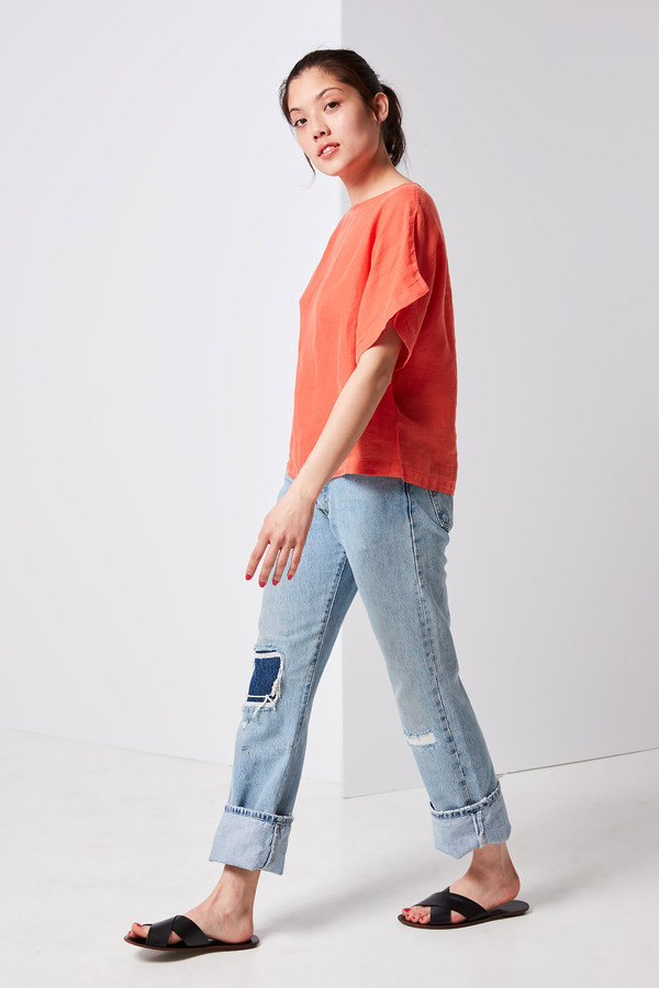 Black Crane Linen Box Tee - Paprika Black Crane Linen Box Tee - Paprika