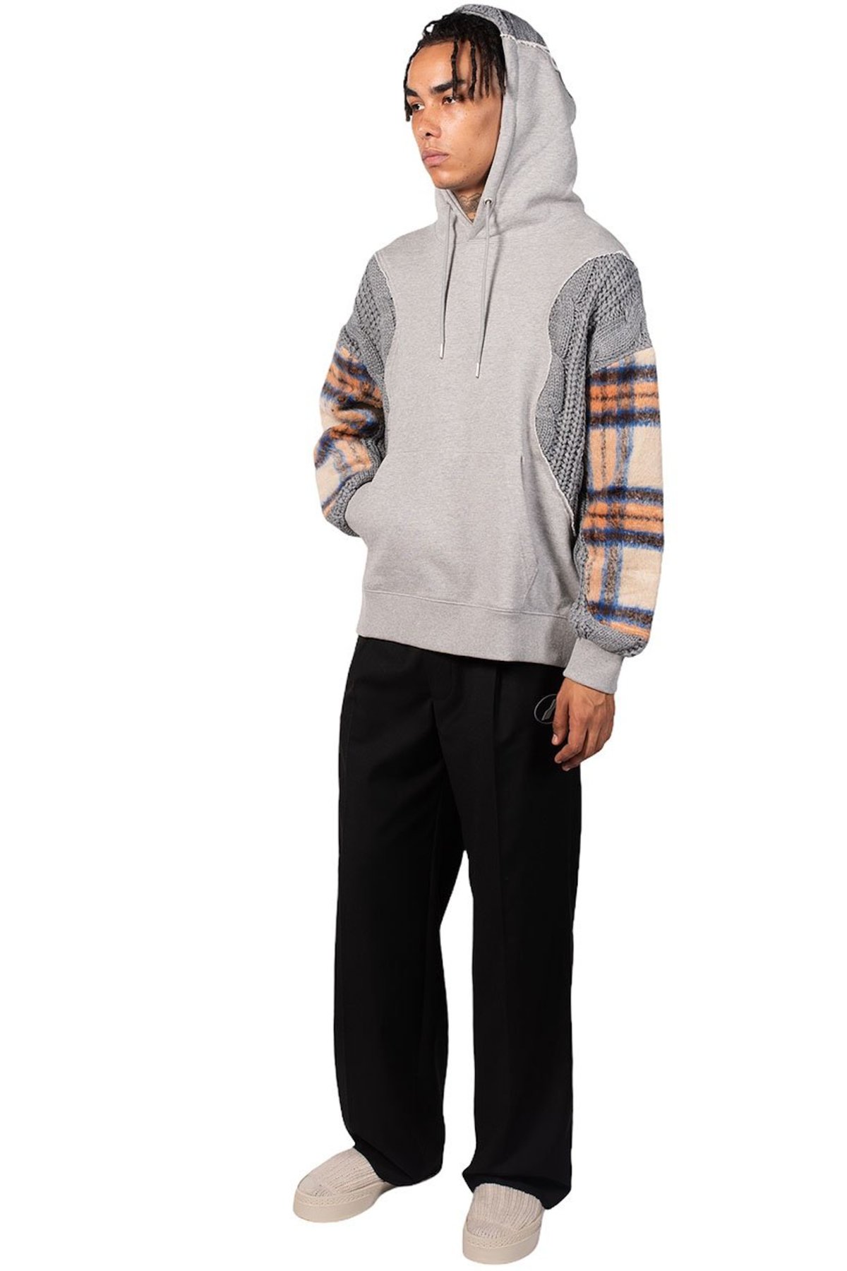 ANDERSSON BELL Fabric Contrast Antwerp Hoodie SWEATER - GRAY ANDERSSON BELL Fabric Contrast Antwerp Hoodie SWEATER - GRAY