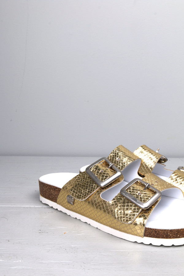 Leather Crown Gold Double Strap Sandal Leather Crown Gold Double Strap Sandal