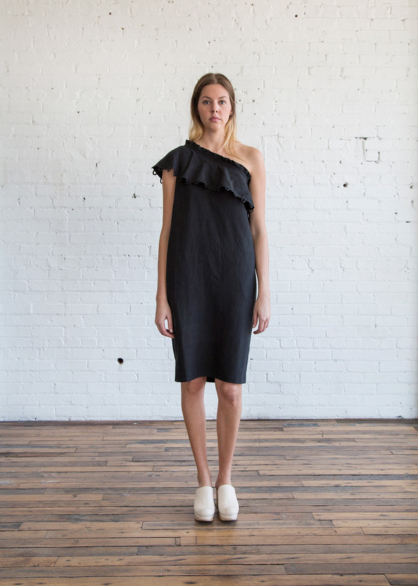 Apiece Apart Reina One-Arm Ruffle Dress Black Apiece Apart Reina One-Arm Ruffle Dress Black