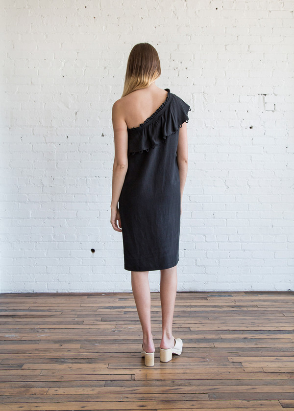 Apiece Apart Reina One-Arm Ruffle Dress Black Apiece Apart Reina One-Arm Ruffle Dress Black