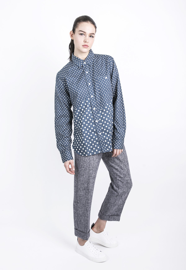 Unisex Spliced Polka Dot Shirt Unisex Spliced Polka Dot Shirt