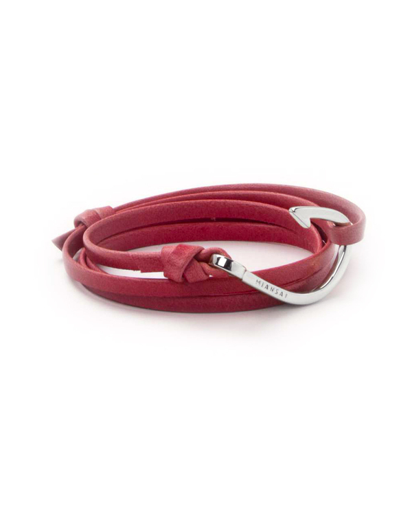 Miansai Silver Fish Hook And Flamingo Pink Leather Wrap Bracelet Miansai Silver Fish Hook And Flamingo Pink Leather Wrap Bracelet