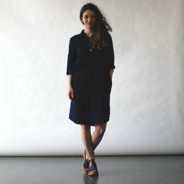 Nuthatch Shirt Dress in Indigo Washed Linen Nuthatch Shirt Dress in Indigo Washed Linen