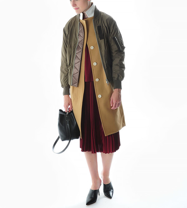 Sacai Luck Combination Puffer Jacket with Wool Coat in Camel Sacai Luck Combination Puffer Jacket with Wool Coat in Camel