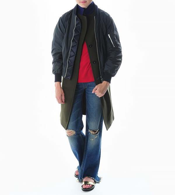 Sacai Luck Combination Puffer Jacket with Wool Coat | Navy Sacai Luck Combination Puffer Jacket with Wool Coat | Navy
