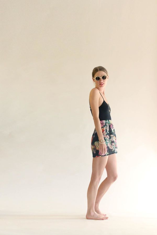 Strathcona Silk Short Black Watercolour Floral Strathcona Silk Short Black Watercolour Floral