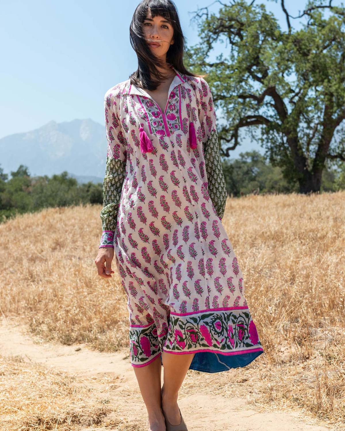SZ Blockprints Silk Yukari Dress - Faded Rose Phool Print | Garmentory SZ Blockprints Silk Yukari Dress - Faded Rose Phool Print | Garmentory