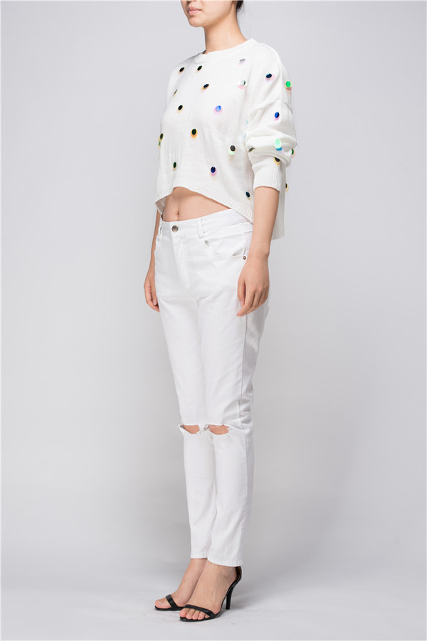 Few Moda Cropped Sequin Polka Dot Sweater Few Moda Cropped Sequin Polka Dot Sweater