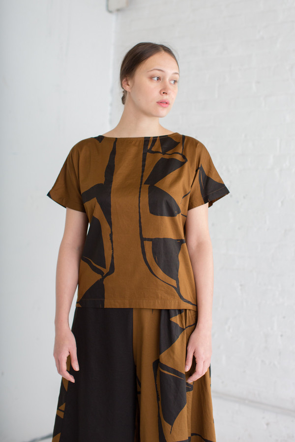 Black Crane Boat Neck Top in Print B Black Crane Boat Neck Top in Print B