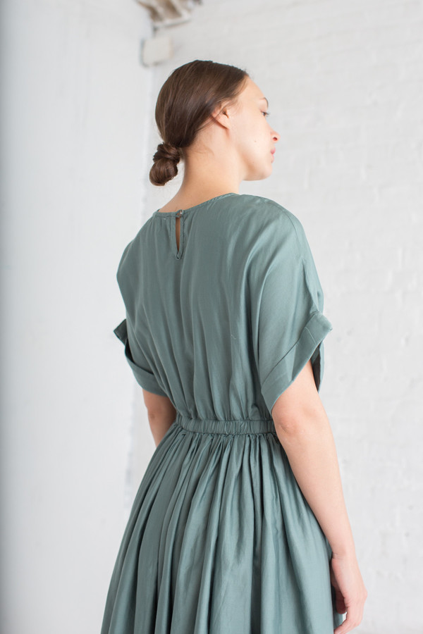 Black Crane Pleated Dress in Dark Forest Black Crane Pleated Dress in Dark Forest