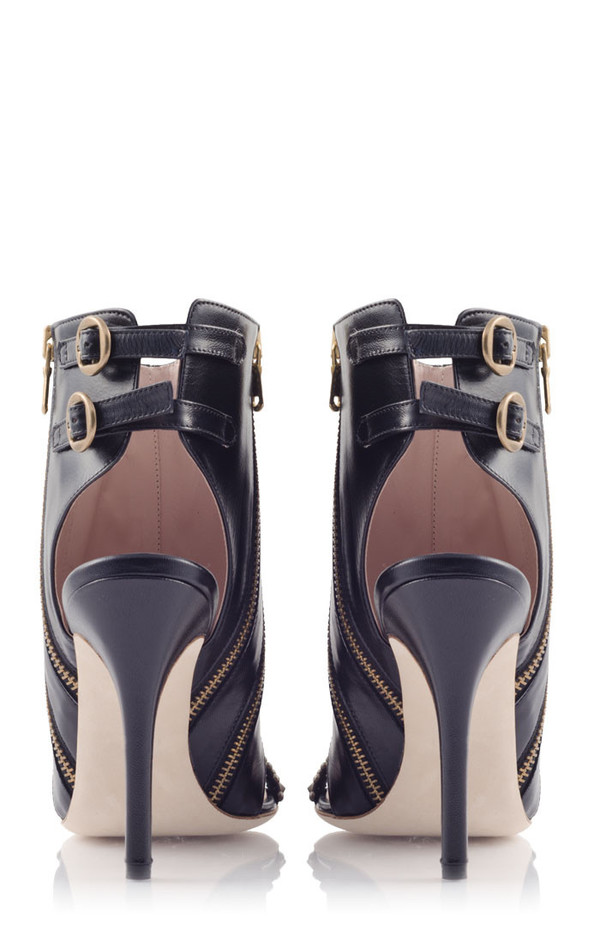 KONSTANTINA TZOVOLOU Amazon Black Leather Studded Cut-out Heels KONSTANTINA TZOVOLOU Amazon Black Leather Studded Cut-out Heels