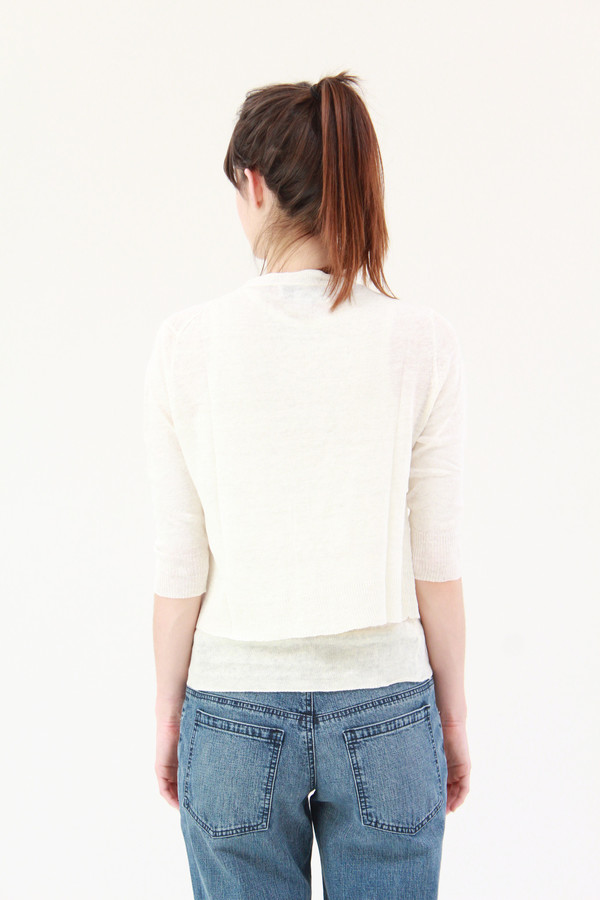Beklina 3/4 Linen Knit Cardigan White Beklina 3/4 Linen Knit Cardigan White
