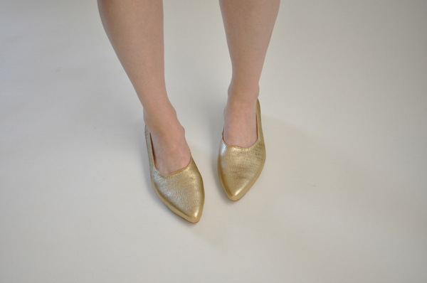The Palatines "paratus" high vamp wedge | textured gold The Palatines "paratus" high vamp wedge | textured gold