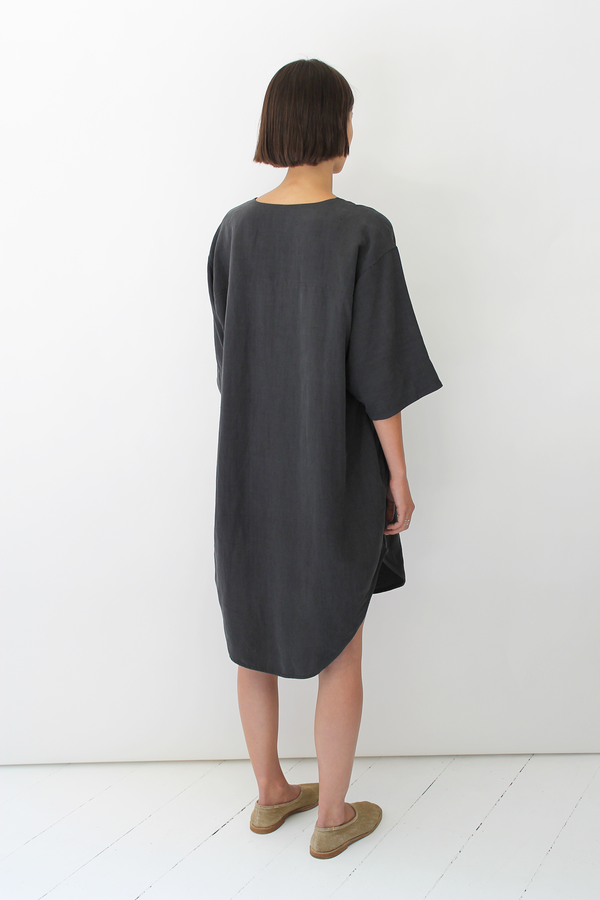 ULIHU silk + linen dress charcoal black ULIHU silk + linen dress charcoal black