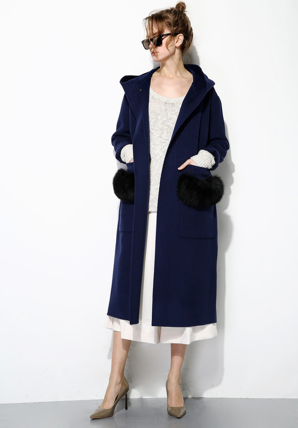 Few Moda Fur Pocket Australian Wool Coat Few Moda Fur Pocket Australian Wool Coat