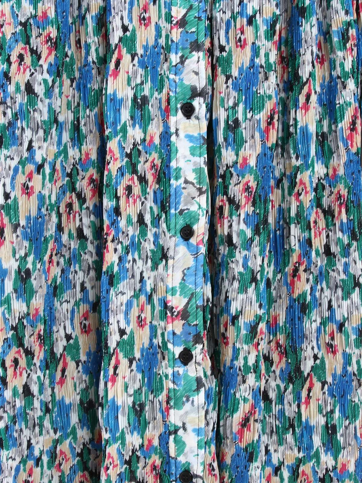 Ganni Pleated Georgette Wide Mini Shirt Dress - Floral Azure Blue Ganni Pleated Georgette Wide Mini Shirt Dress - Floral Azure Blue
