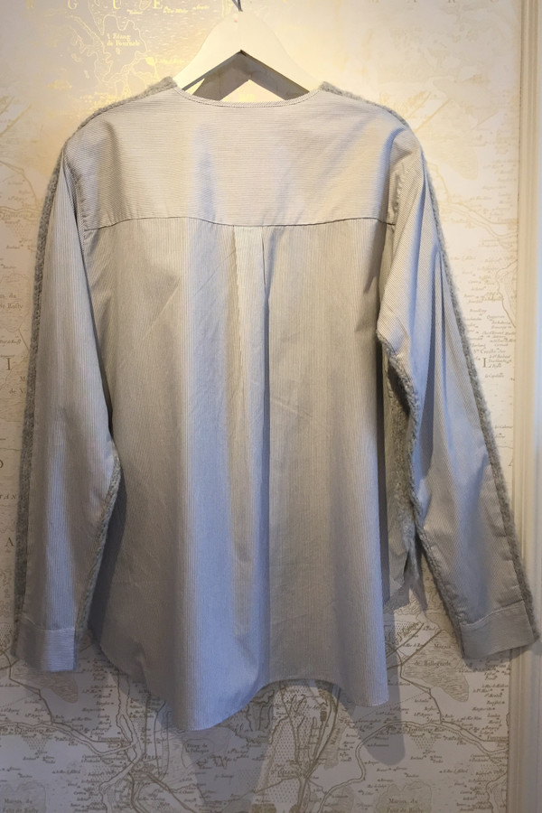Tibi Wool & Stripe Shirting Combo Pullover Tibi Wool & Stripe Shirting Combo Pullover