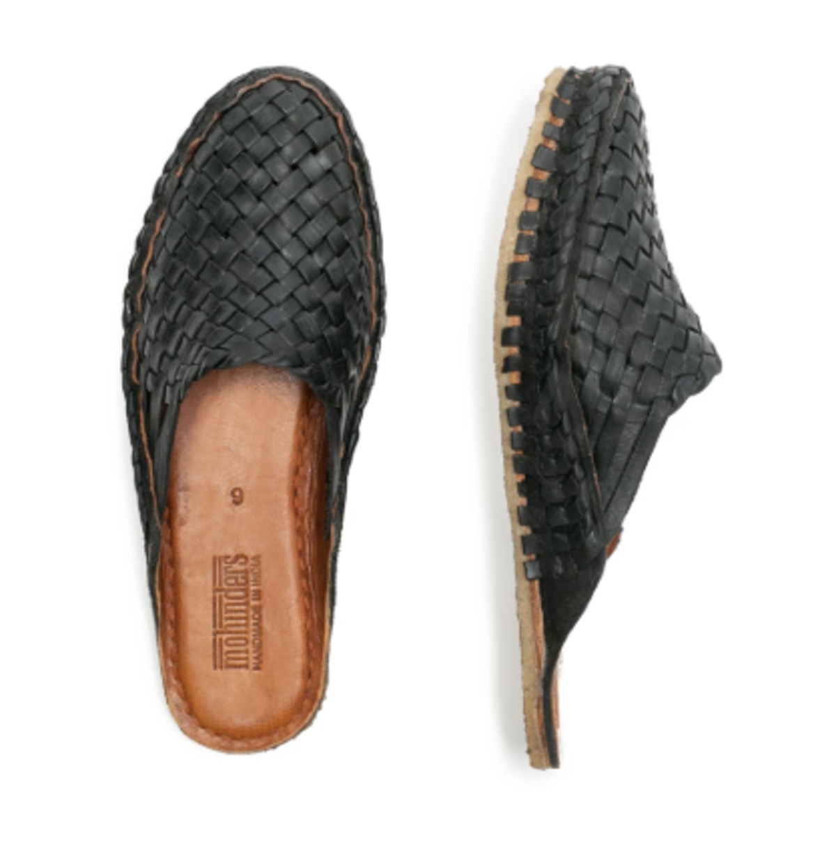 Mohinders Women's Iron Dyed Leather Woven Slides black Garmentory