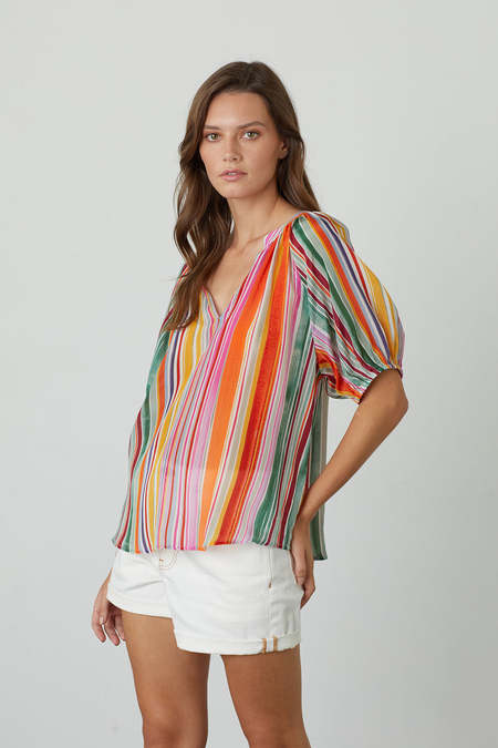 Velvet by Graham & Spencer Camber Stripe Knit Distressed Boat Neck Top