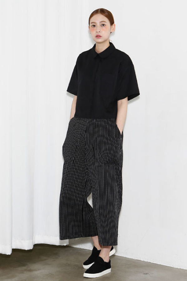 AMONG by ROCKET X LUNCH Striped Crop Trouser- Black AMONG by ROCKET X LUNCH Striped Crop Trouser- Black