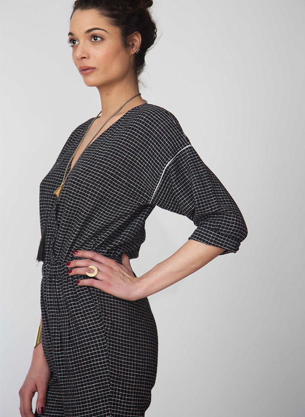 Seek Collective Rilke romper | black grid weave Seek Collective Rilke romper | black grid weave