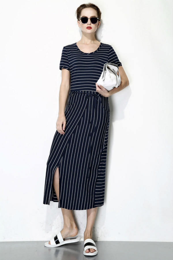 FEW MODA Front Split Stripe Dress FEW MODA Front Split Stripe Dress