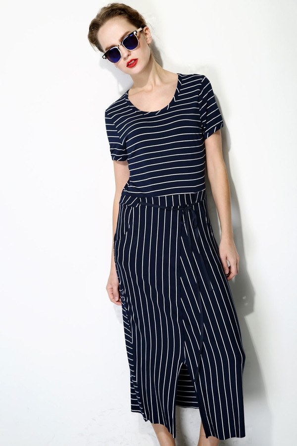FEW MODA Front Split Stripe Dress FEW MODA Front Split Stripe Dress