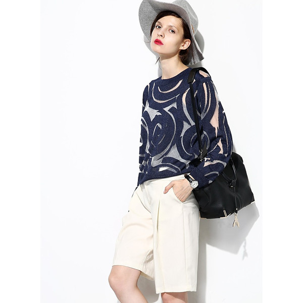 FEW MODA Sheer Circle Textured Sweater FEW MODA Sheer Circle Textured Sweater