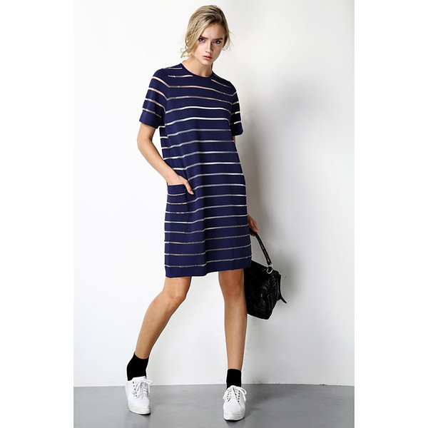 FEW MODA Sheer Striped Wool Dress FEW MODA Sheer Striped Wool Dress