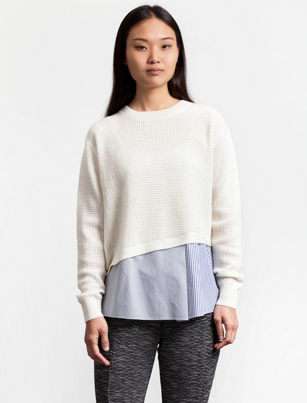 Thakoon Addition Womens Waffle Combo Pullover Ivory Thakoon Addition Womens Waffle Combo Pullover Ivory