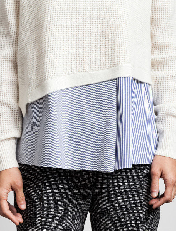 Thakoon Addition Womens Waffle Combo Pullover Ivory Thakoon Addition Womens Waffle Combo Pullover Ivory